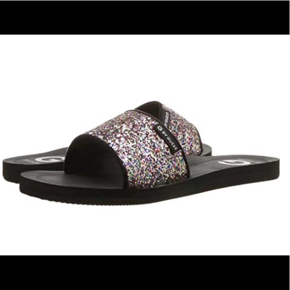 G by guess multi colored glitter slide sandals 😎